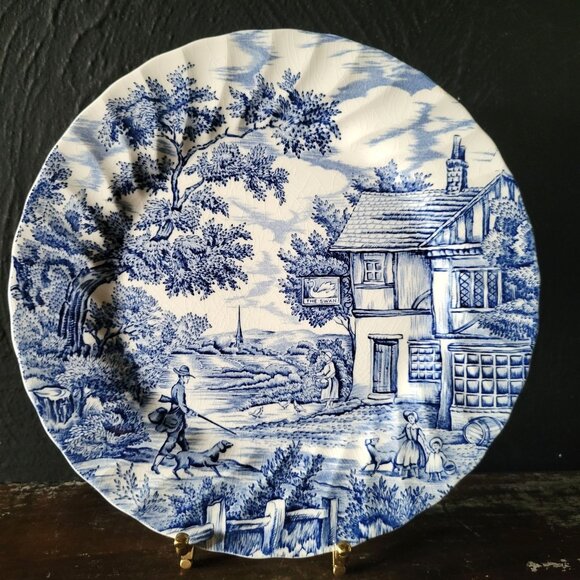 Vintage Myott "The Hunter" Blue & White Transferware Plate Staffordshire England - Picture 1 of 9